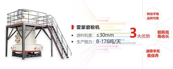 磨粉機(jī)進(jìn)料小于30mm，生產(chǎn)能力8-176噸每天
